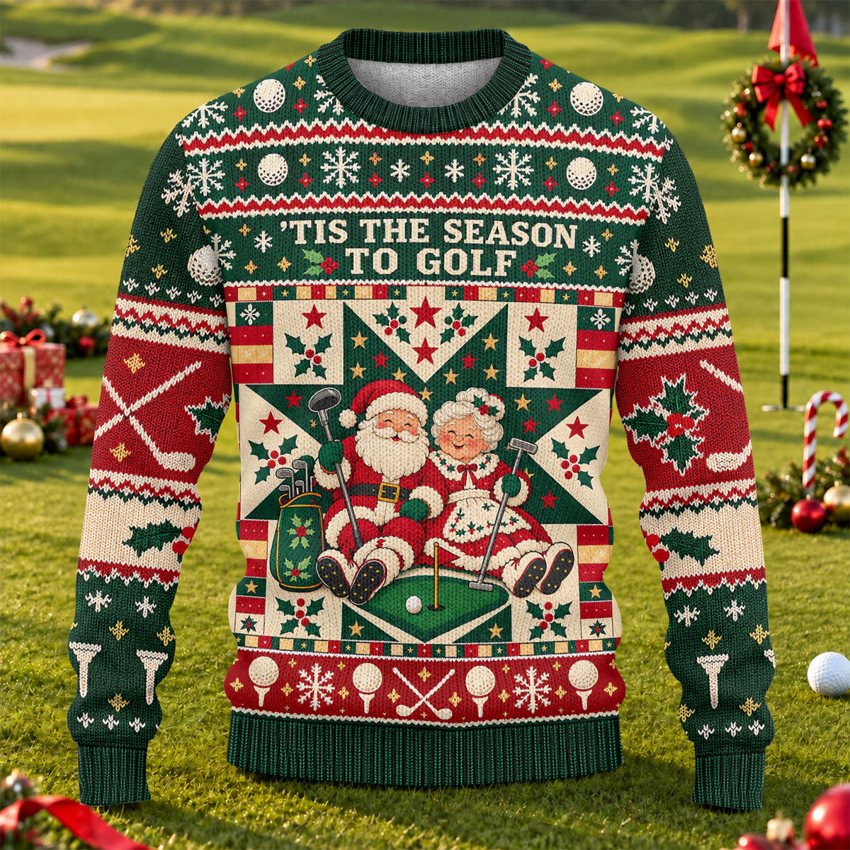 Tis The Season To Golf Ugly Christmas Sweater, Christmas Golf Gift, Golf Lover Gifts