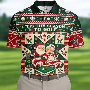 Tis The Season To Golf Christmas Golf Shirt, Funny Mens Golf Shirts, Mens Golf Polo
