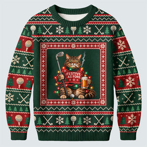 Festive As Fore Cat Beer Ugly Christmas Sweater, Funny Xmas Gift, Christmas Golf Gift