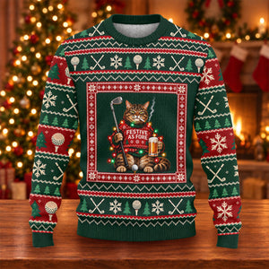 Festive As Fore Cat Beer Ugly Christmas Sweater, Funny Xmas Gift, Christmas Golf Gift
