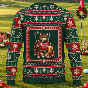 Festive As Fore Cat Beer Ugly Christmas Sweater, Funny Xmas Gift, Christmas Golf Gift