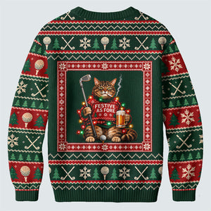 Festive As Fore Cat Beer Ugly Christmas Sweater, Funny Xmas Gift, Christmas Golf Gift