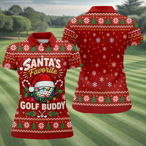 Santa's Favorite Buddy Christmas Golf Shirt, Ladies Golf Apparel, Womens Golf Apparel