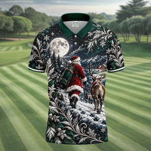 Moonlight Santa Reindeer Christmas Golf Shirt, Golf Shirts For Men, Golf Polo For Men