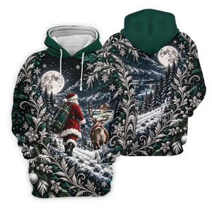 Moonlight Santa Reindeer Christmas Golf Shirt, Golf Shirts For Men, Golf Polo For Men