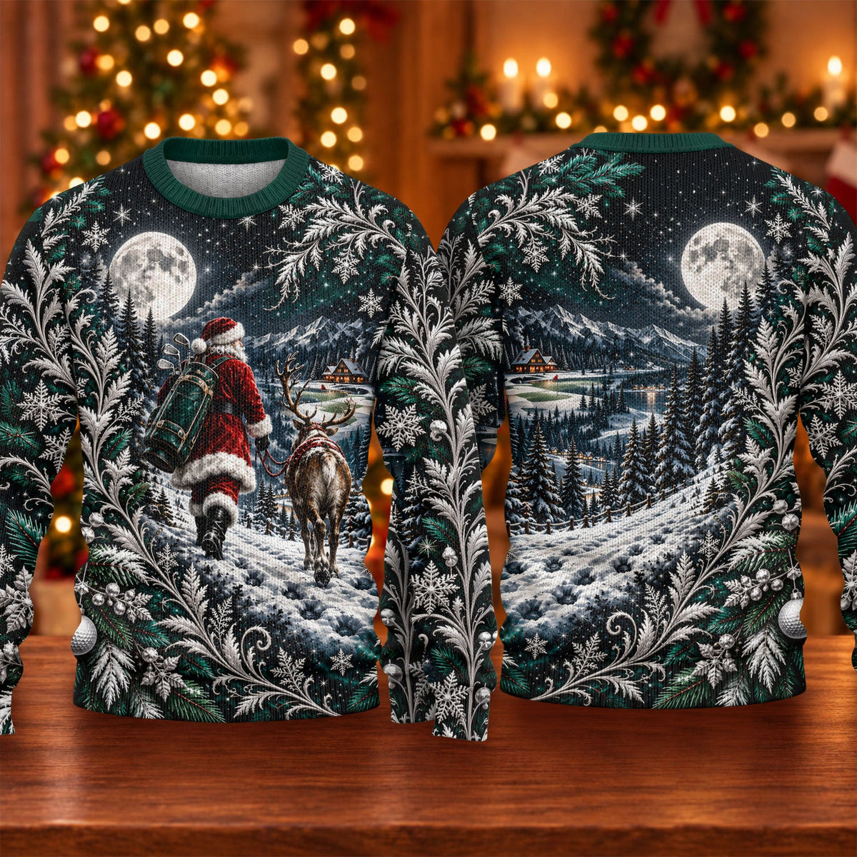 Moonlight Santa Reindeer Ugly Christmas Sweater, Christmas Gifts, Ugly Sweater Party