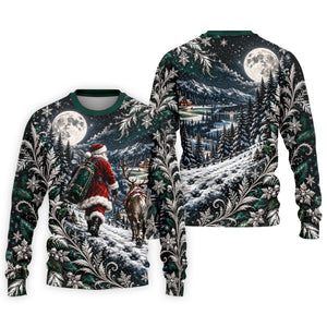 Moonlight Santa Reindeer Christmas Golf Shirt, Golf Shirts For Men, Golf Polo For Men