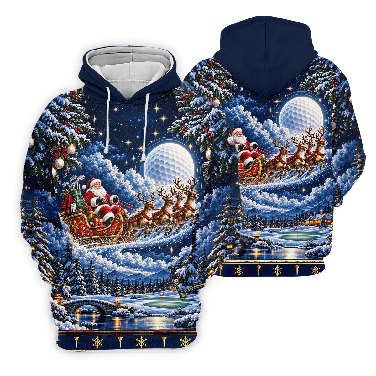 Santa Sleigh Golf Moon Christmas Golf Shirt, Womens Golf Tops, Golf Gifts For Women