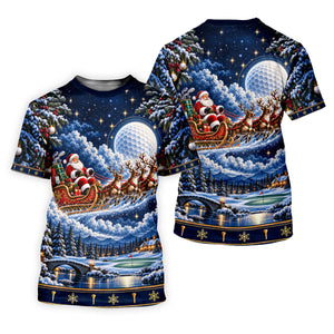 Santa Sleigh Golf Moon Christmas Golf Shirt, Womens Golf Tops, Golf Gifts For Women