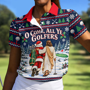O Come All Ye Golfers Christmas Golf Shirt, Ladies Golf Shirts, Womens Golf Clothing