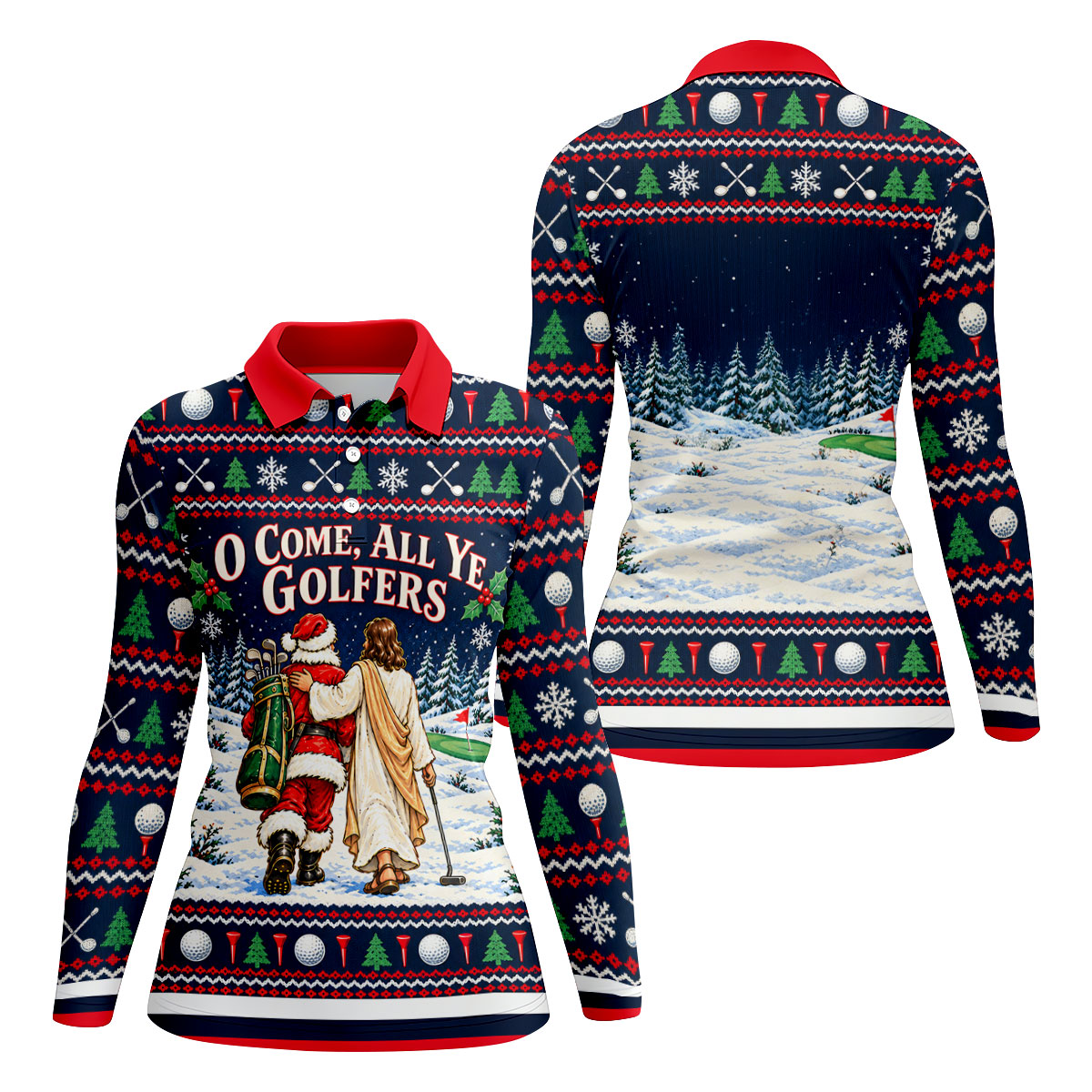 O Come All Ye Golfers Christmas Golf Shirt, Ladies Golf Shirts, Womens Golf Clothing