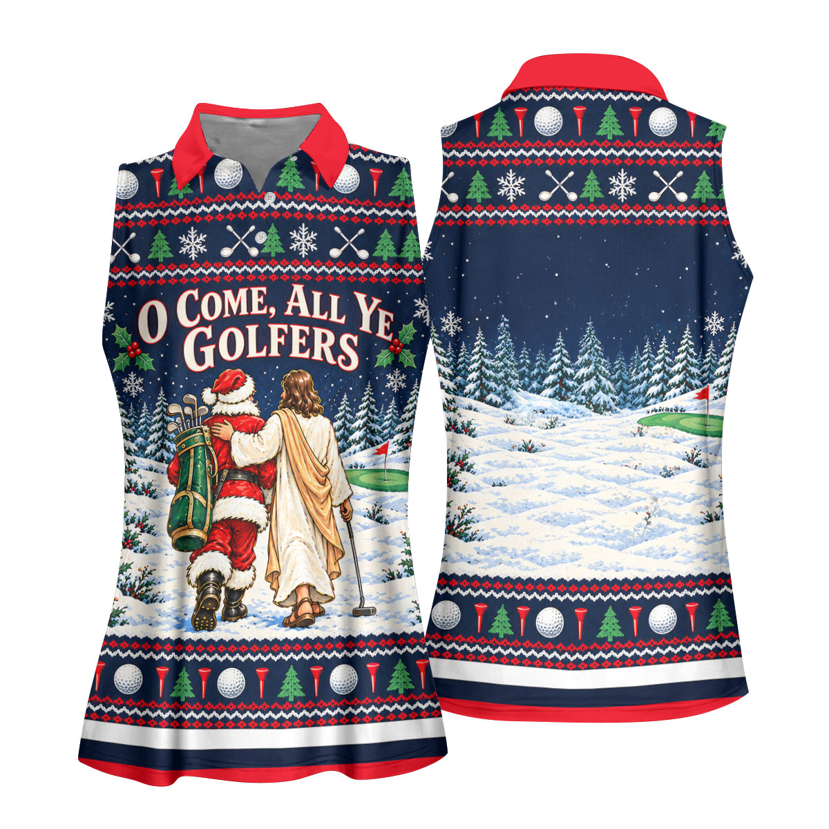 O Come All Ye Golfers Christmas Golf Shirt, Ladies Golf Shirts, Womens Golf Clothing