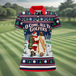 O Come All Ye Golfers Christmas Golf Shirt, Ladies Golf Shirts, Womens Golf Clothing