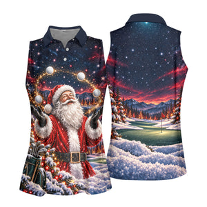 Santa Juggling Golf Balls Christmas Golf Shirt, Womens Golf Tops, Ladies Golf Shirts