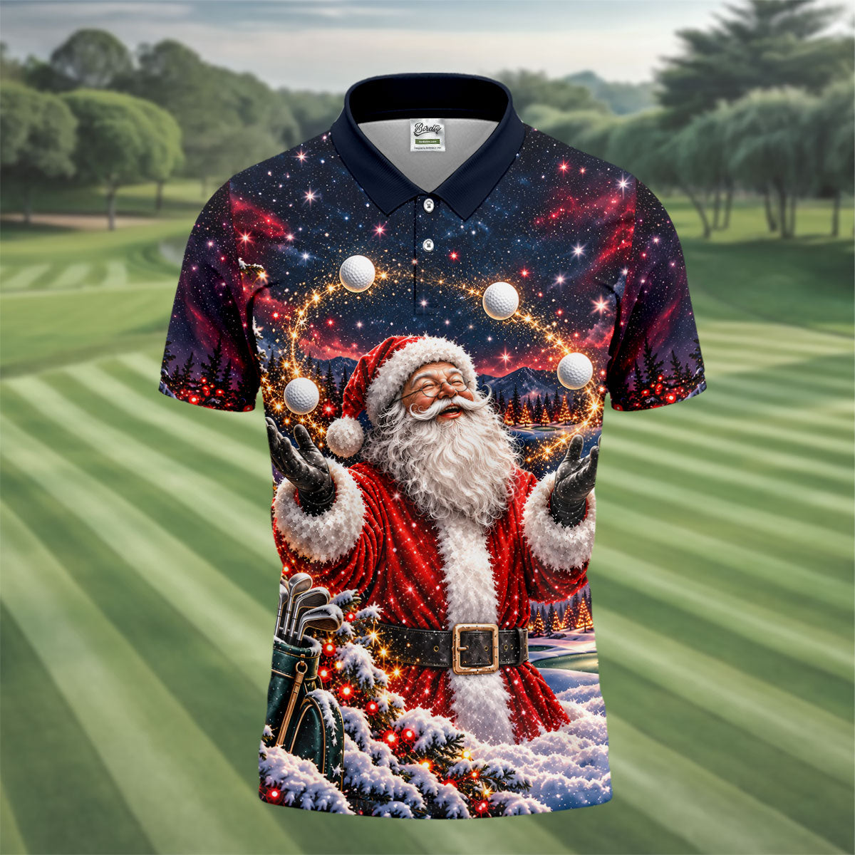 Santa Juggling Golf Balls Christmas Golf Shirt, Mens Golf Polo, Golf Shirts For Men