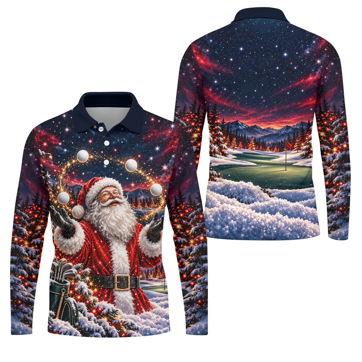 Santa Juggling Golf Balls Christmas Golf Shirt, Mens Golf Polo, Golf Shirts For Men