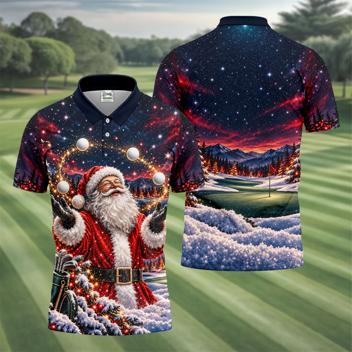 Santa Juggling Golf Balls Christmas Golf Shirt, Mens Golf Polo, Golf Shirts For Men
