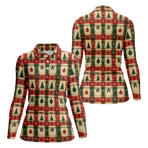 Tree Patchwork Plaid Christmas Golf Shirt, Golf Gifts For Women, Womens Golf Clothing