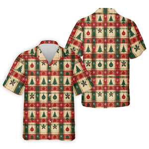 Tree Patchwork Plaid Christmas Golf Shirt, Golf Shirts For Men, Mens Golf Apparel