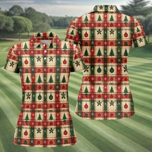 Tree Patchwork Plaid Christmas Golf Shirt, Golf Gifts For Women, Womens Golf Clothing
