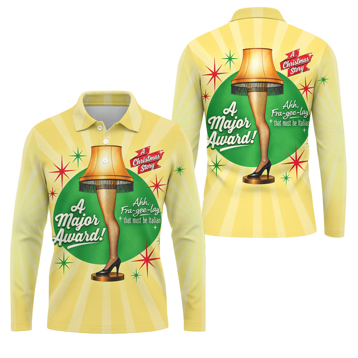 Leg Lamp Major Award Christmas Golf Shirt, Mens Golf Shirts, Funny Mens Golf Shirts - Long Sleeve Polo Shirt