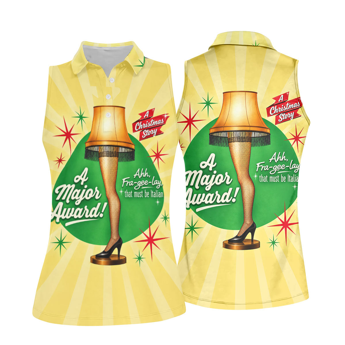 Leg Lamp Major Award Christmas Golf Shirt, Womens Golf Tops, Ladies Golf Apparel - Sleeveless Polo Shirt