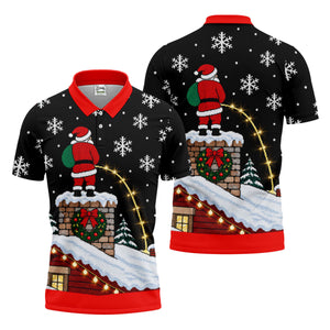 Santa On Chimney Christmas Golf Shirt, Mens Golf Apparel, Funny Mens Golf Shirts - Polo Shirt