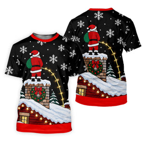 Santa On Chimney Christmas Golf Shirt, Mens Golf Apparel, Funny Mens Golf Shirts - T-Shirt