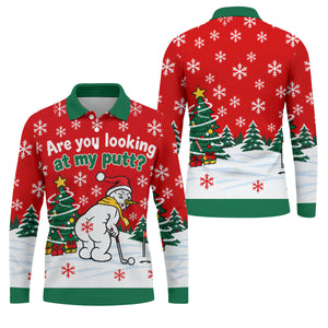 Are You Looking At My Putt Christmas Golf Shirt, Mens Golf Polo, Mens Golf Shirts - Long Sleeve Polo Shirt