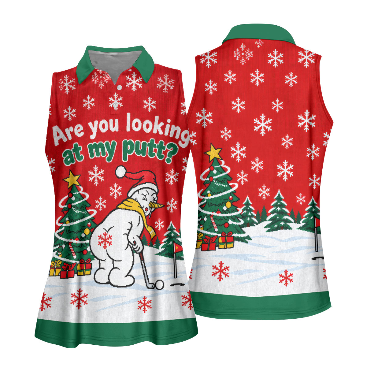 Are You Looking At My Putt Christmas Golf Shirt, Ladies Golf Shirts, Ladies Golf Tops - Sleeveless Polo Shirt