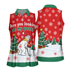 Are You Looking At My Putt Christmas Golf Shirt, Ladies Golf Shirts, Ladies Golf Tops - Sleeveless Polo Shirt