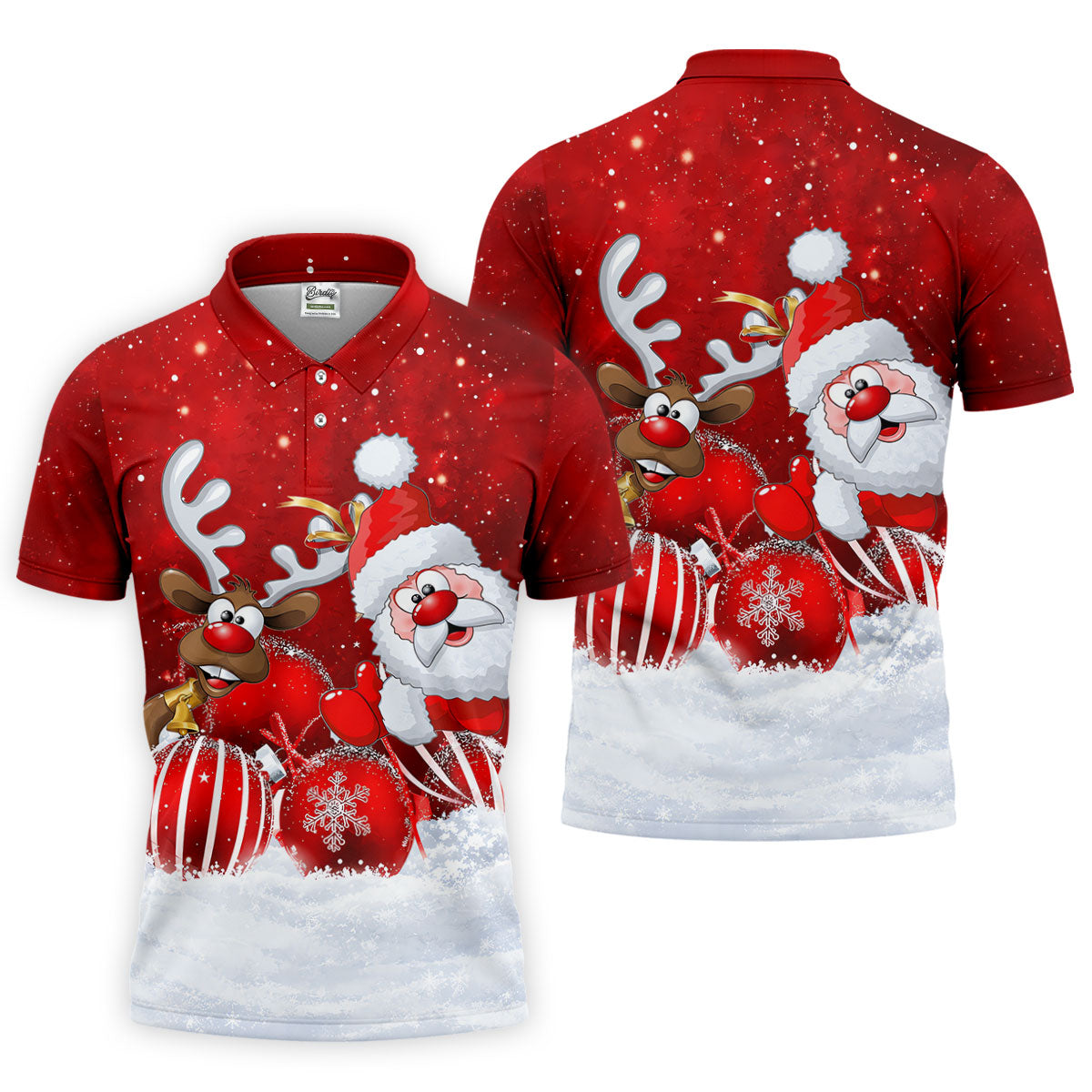Santa Reindeer Snow Christmas Golf Shirt, Golf Shirts For Men, Golf Gifts For Men - Polo Shirt