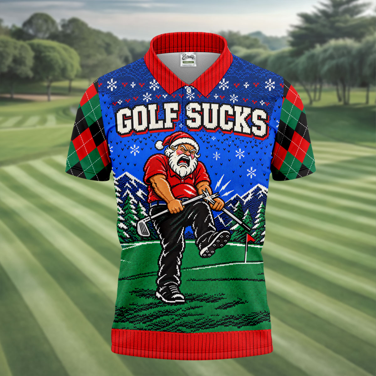 Golf Sucks Angry Santa Christmas Golf Shirt, Mens Golf Polo, Golf Shirts For Men