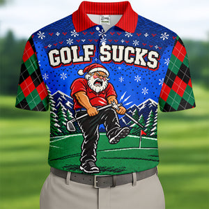 Golf Sucks Angry Santa Christmas Golf Shirt, Mens Golf Polo, Golf Shirts For Men
