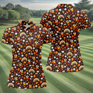 Golf Turkey Pattern Thanksgiving Golf Shirt, Womens Golf Tops, Ladies Golf Shirts