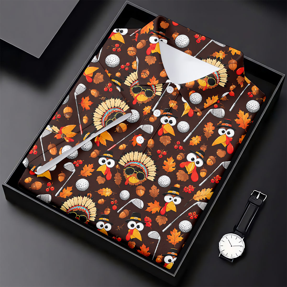 Golf Turkey Pattern Thanksgiving Golf Shirt, Womens Golf Tops, Ladies Golf Shirts