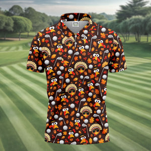 Golf Turkey Pattern Thanksgiving Golf Shirt, Mens Golf Polo, Golf Shirts For Men