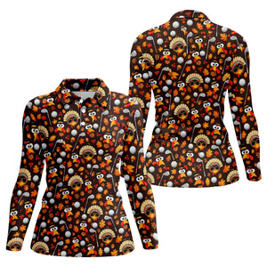 Golf Turkey Pattern Thanksgiving Golf Shirt, Womens Golf Tops, Ladies Golf Shirts