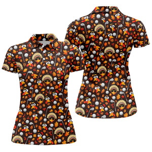 Golf Turkey Pattern Thanksgiving Golf Shirt, Womens Golf Tops, Ladies Golf Shirts