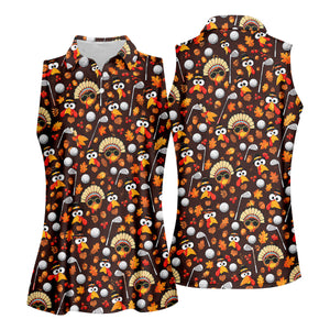 Golf Turkey Pattern Thanksgiving Golf Shirt, Womens Golf Tops, Ladies Golf Shirts