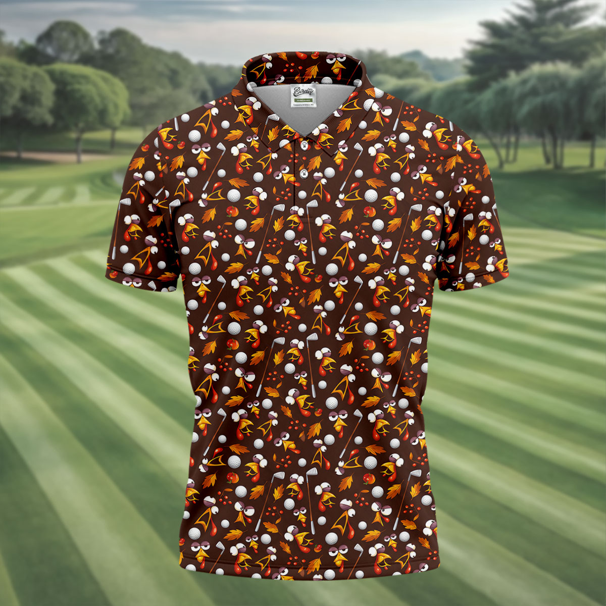 Golf Balls Turkey Fall Thanksgiving Golf Shirt, Mens Golf Shirts, Mens Golf Apparel