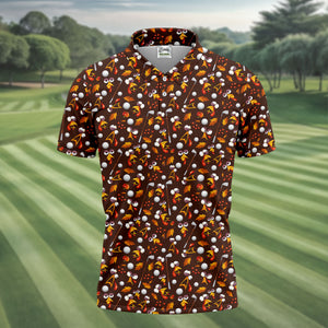 Golf Balls Turkey Fall Thanksgiving Golf Shirt, Mens Golf Shirts, Mens Golf Apparel