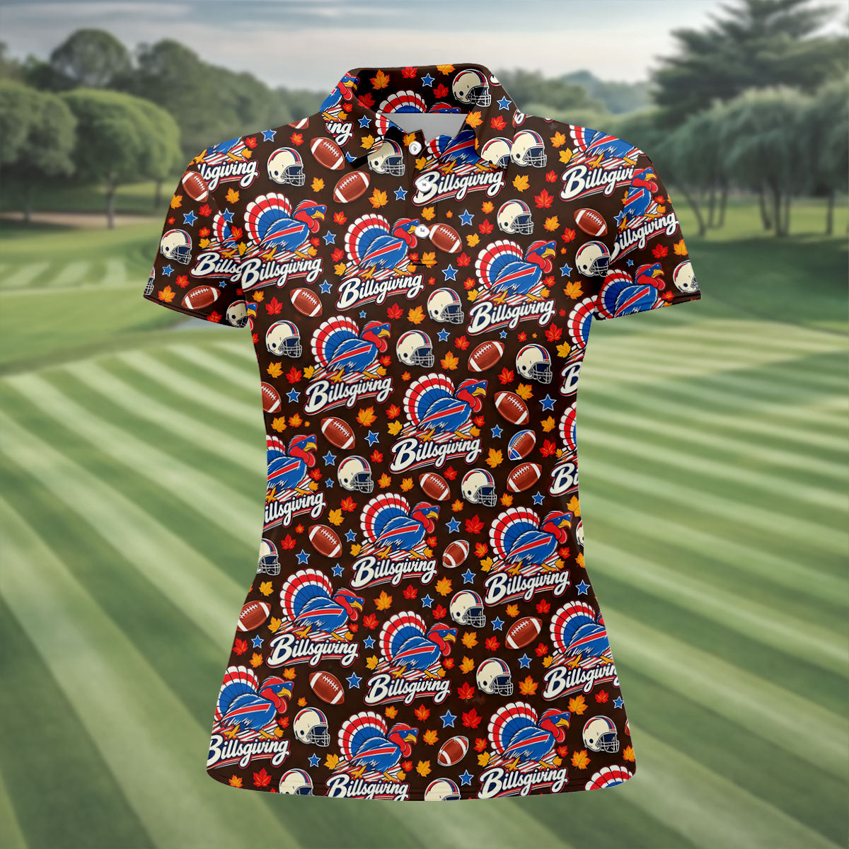 Helmet Football Fall Thanksgiving Golf Shirt, Ladies Golf Apparel, Womens Golf Shirts