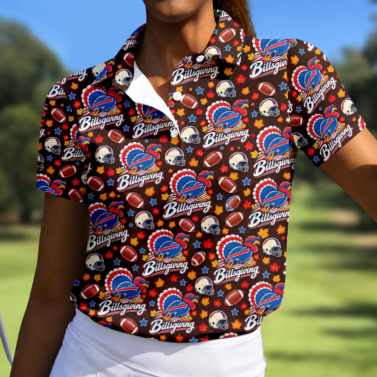 Helmet Football Fall Thanksgiving Golf Shirt, Ladies Golf Apparel, Womens Golf Shirts