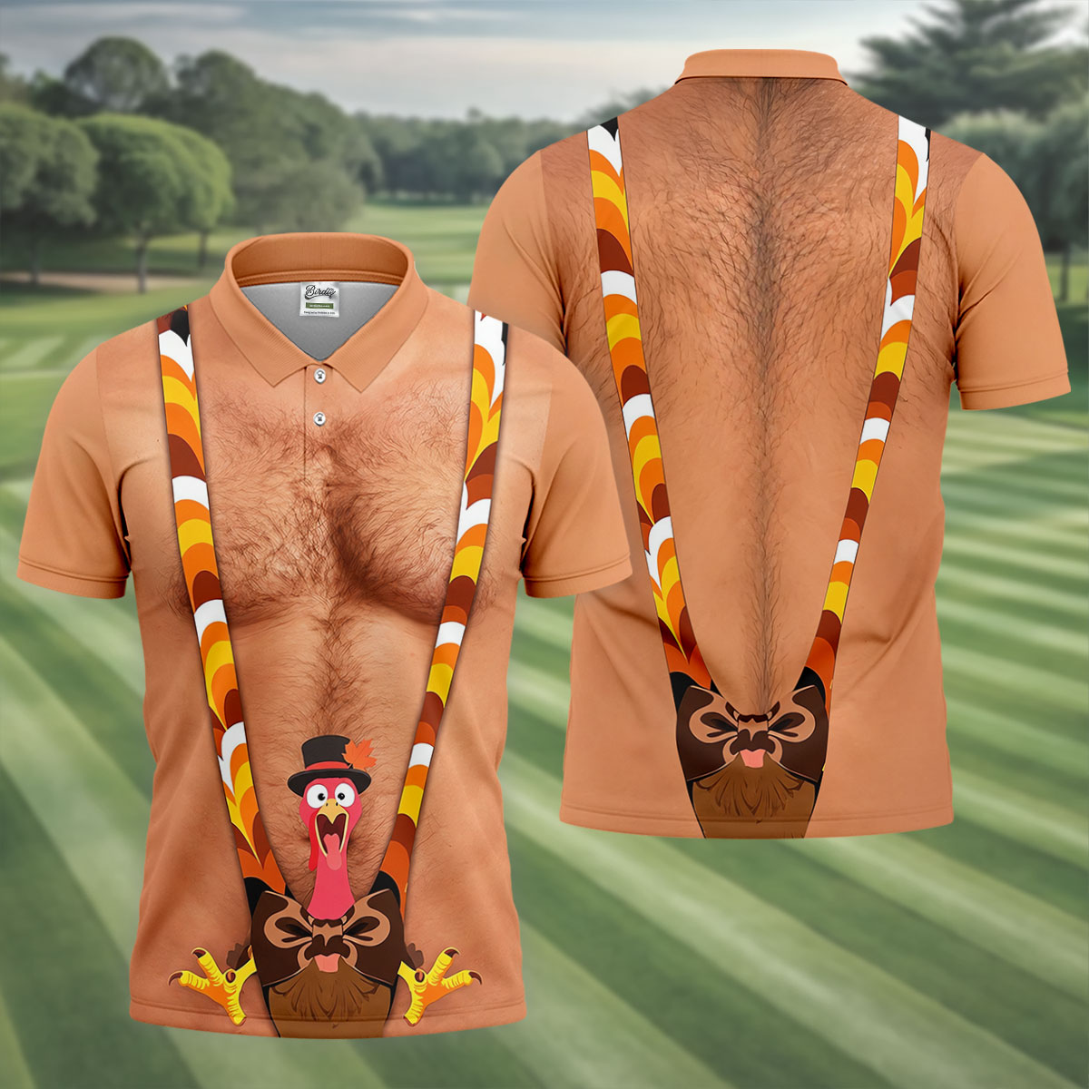 Funny Turkey Suspenders Thanksgiving Golf Shirt, Mens Golf Apparel, Golf Polo For Men