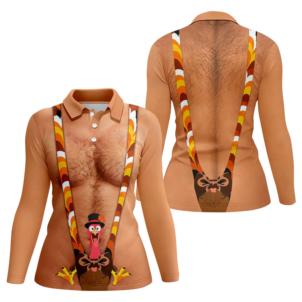 Funny Turkey Suspenders Thanksgiving Golf Shirt, Womens Golf Shirts, Womens Golf Tops