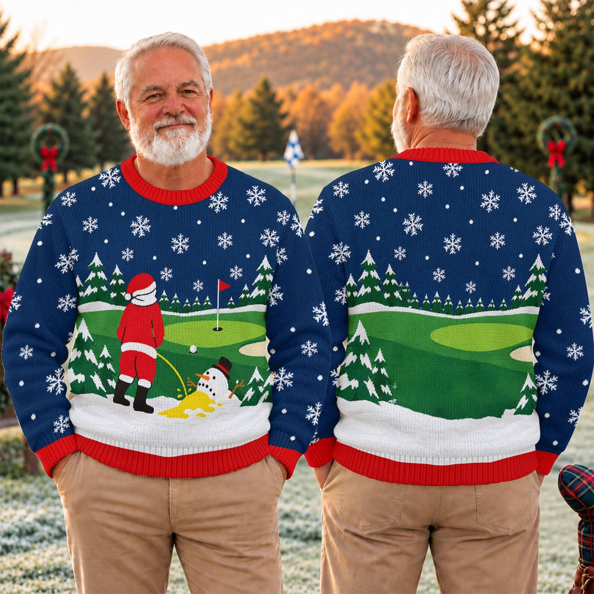 Santa Golf Snowman Ugly Christmas Sweater, Christmas Golf Gift, Holiday Party Sweater - View 4
