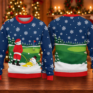 Santa Golf Snowman Ugly Christmas Sweater, Christmas Golf Gift, Holiday Party Sweater - View 5