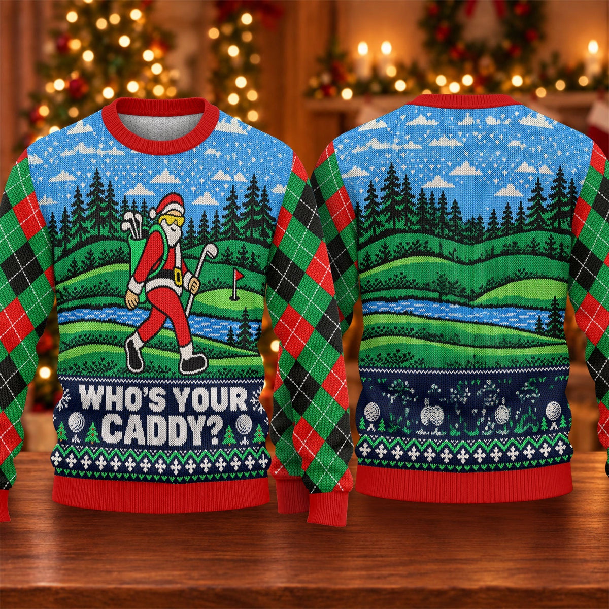 Who's Your Caddy Santa Ugly Christmas Sweater, Christmas Golf Gift, Funny Xmas Gift - View 5