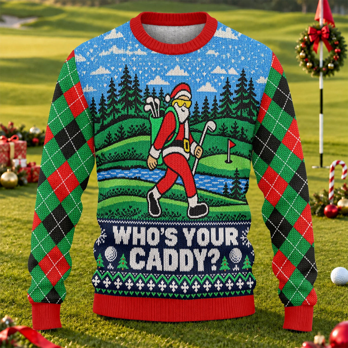 Who's Your Caddy Santa Ugly Christmas Sweater, Christmas Golf Gift, Funny Xmas Gift - View 1